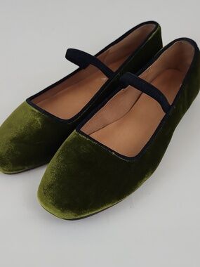 Madewell Greta Ballet Flats Green Velvet Size 6
